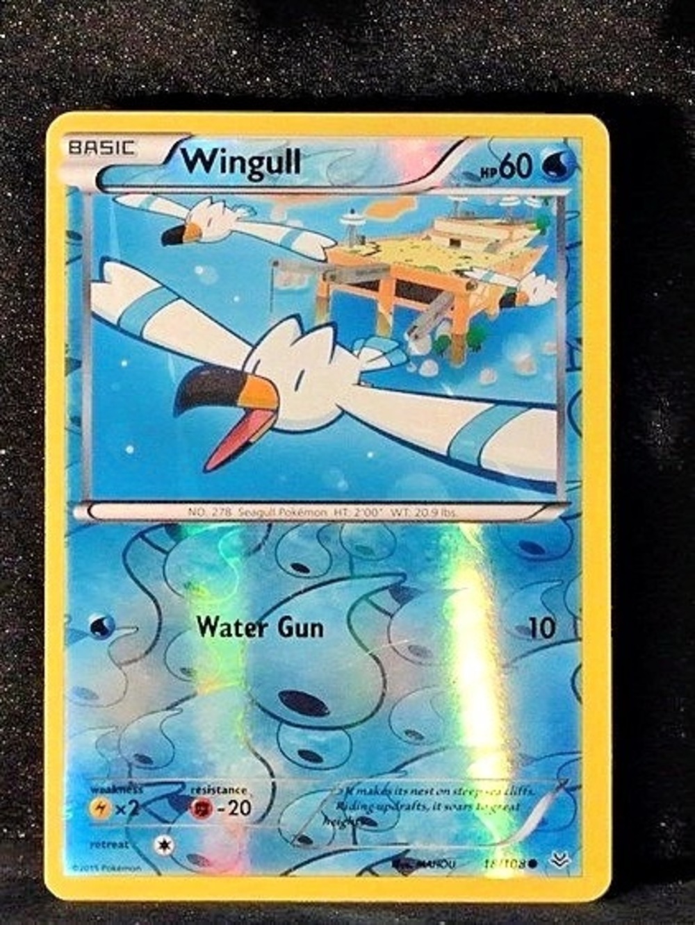 Pokémon Wingull Holographic Trading Card Blue & Yellow